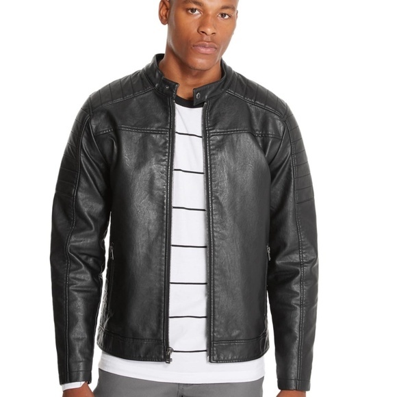 GUESS Danny Hooded Faux-Leather Moto Jacket SZ S - Picture 2 of 4